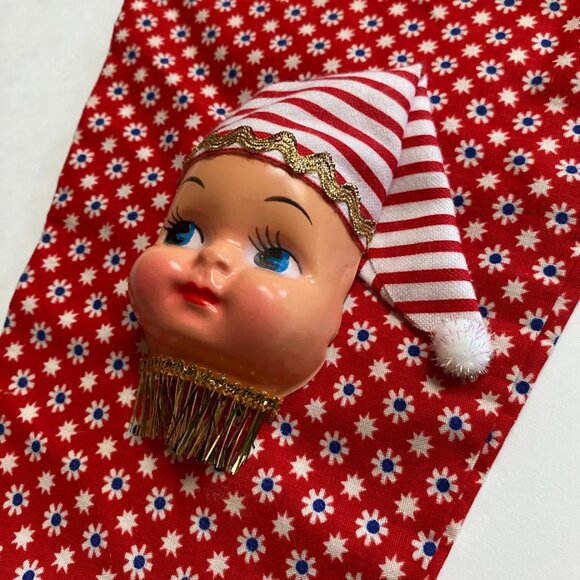 Christmas Stocking with Dolly Face Holiday Decor Xmas Vintage Handmade - Picture 4 of 5